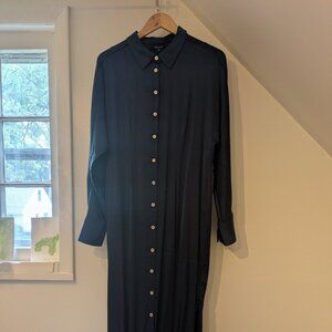 Madewell Blue Satin Long Sleeve Dress